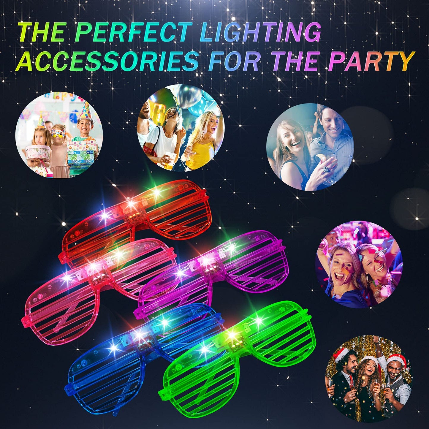 64-Pack LED Light-Up Shutter Glasses in Five Colors