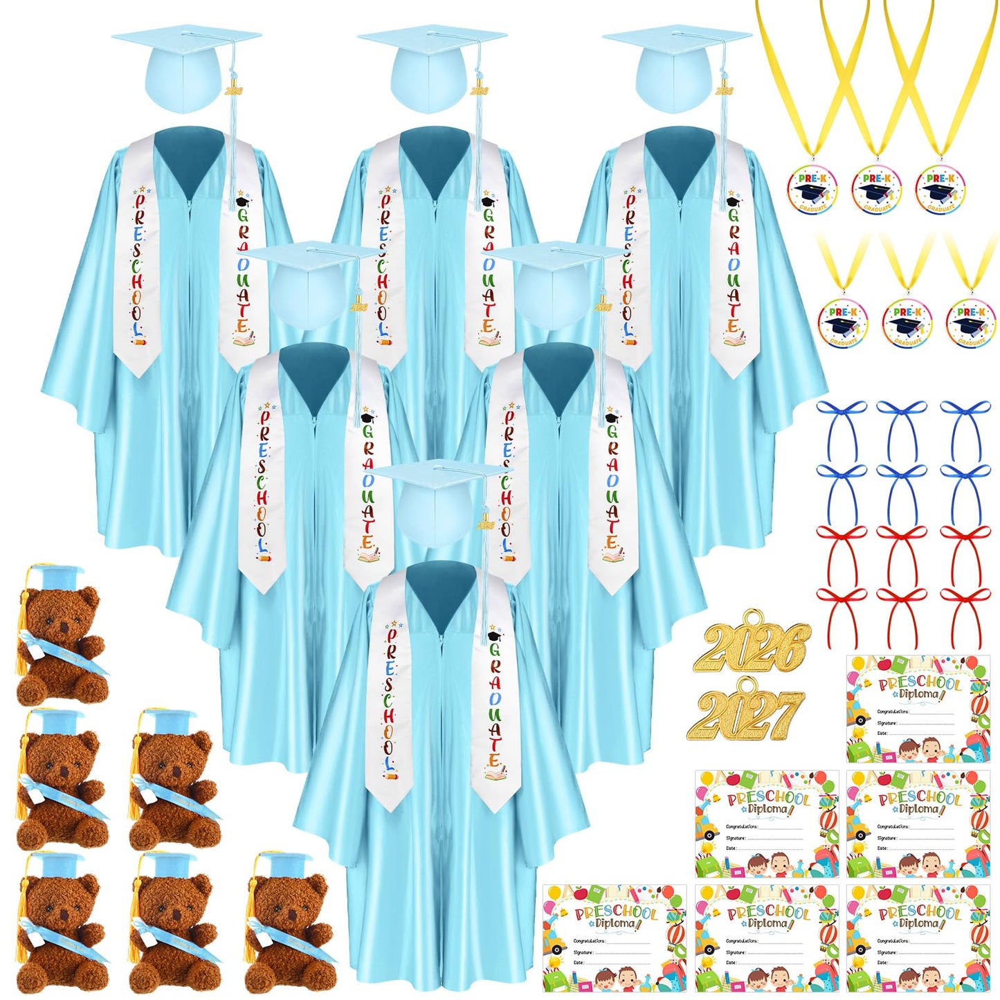 60-Piece Preschool Graduation Cap and Gown Set