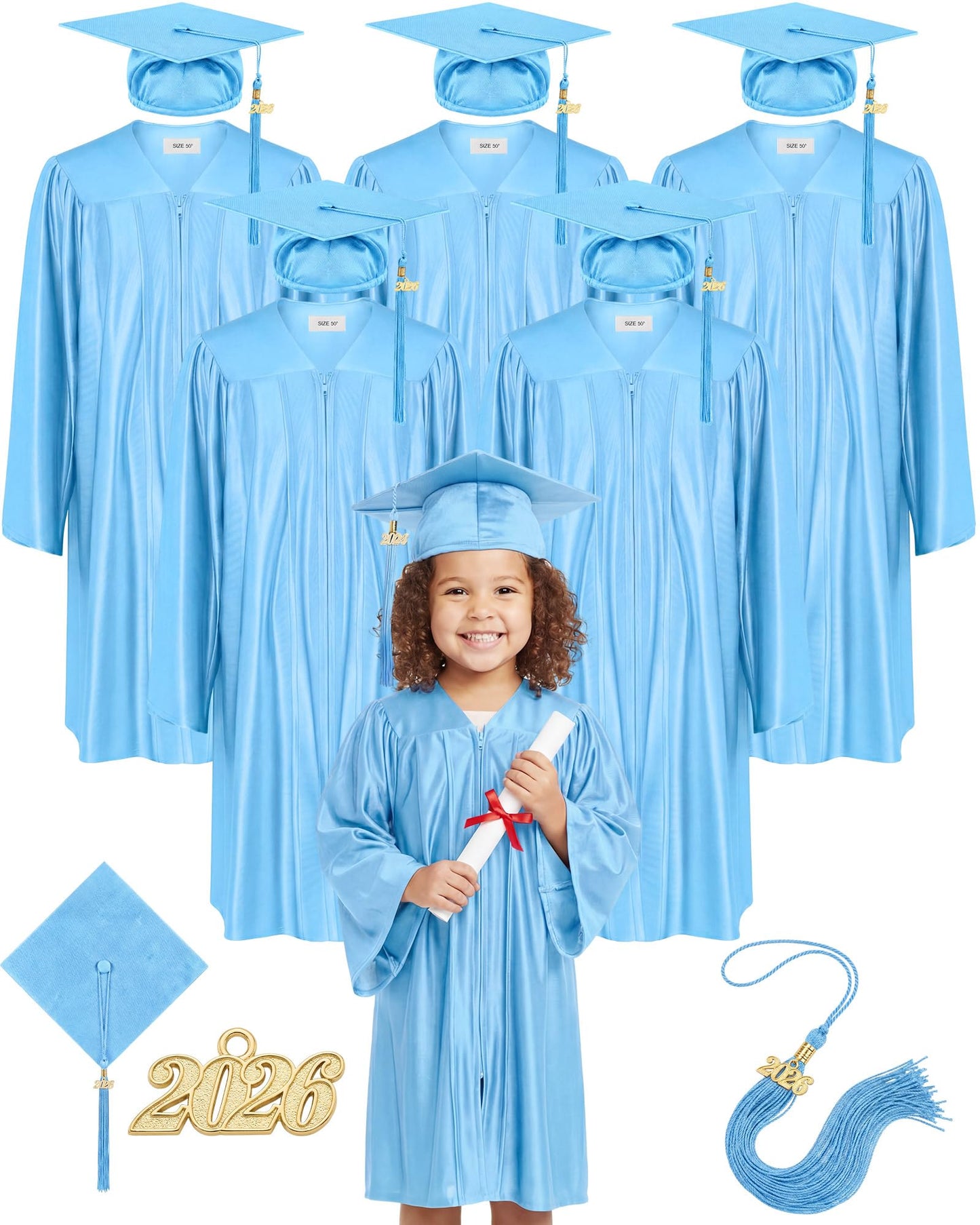 6-Set Preschool Graduation Cap and Gown with 2026 Tassels