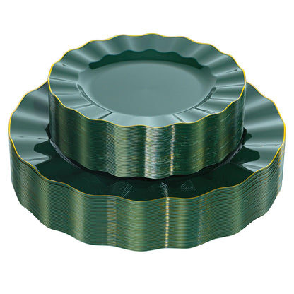 120-Piece White Gold Disposable Plastic Plate Set