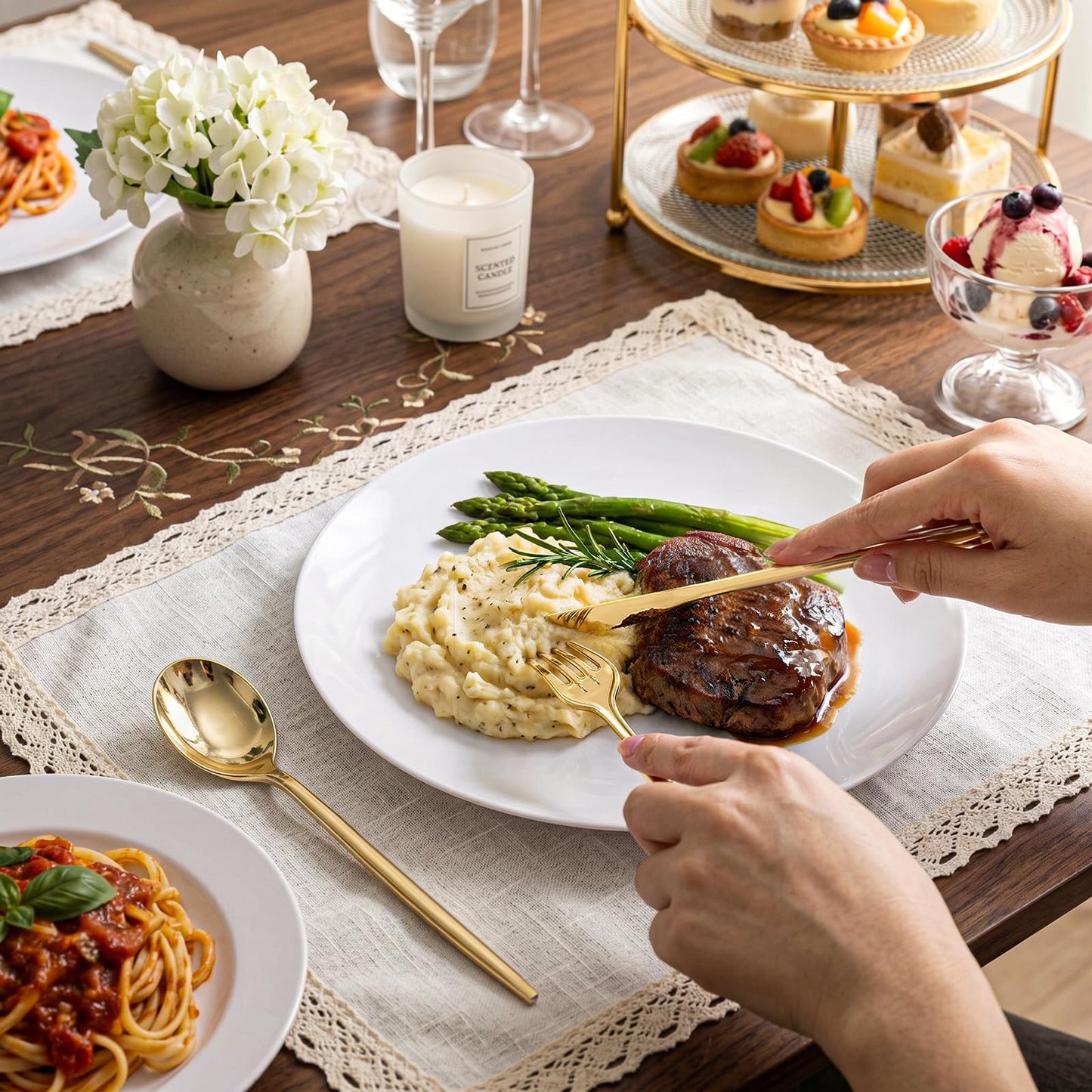 PULOTE 300PCS Plastic Silverware - Heavy Plastic Cutlery Set