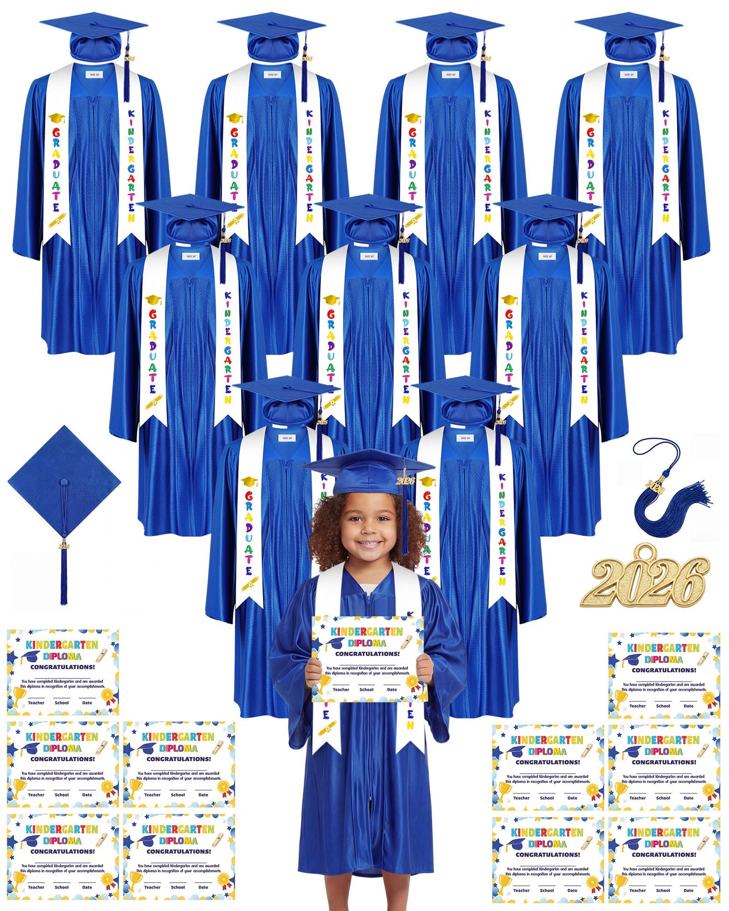 10-Set 2026 Kids Graduation Cap and Gown Set