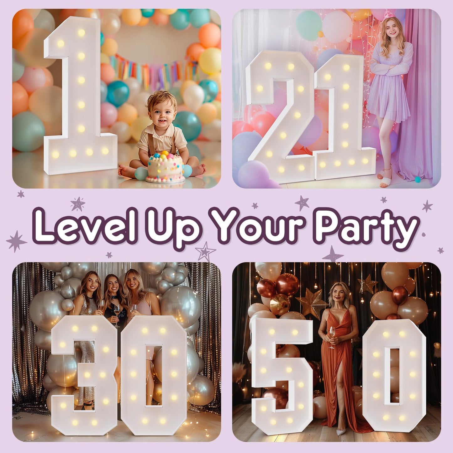 Bugame 4FT Marquee Numbers 80 Light Up Sign for 80th Birthday Party Decor