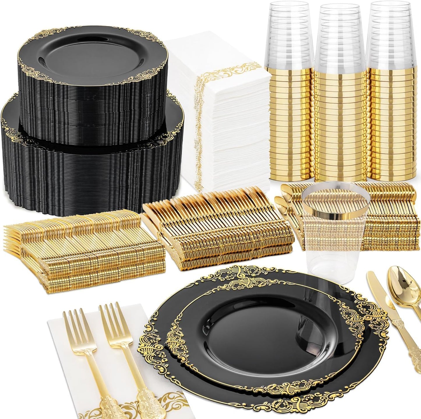 350-Piece Disposable Dinnerware Set with Plates, Cups and Cutlery