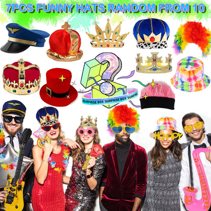 Novelty Photo Booth Props Set with Hats, Glasses and Wigs