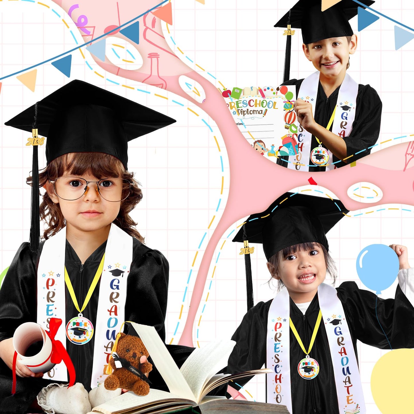 60-Piece Preschool Graduation Cap and Gown Set