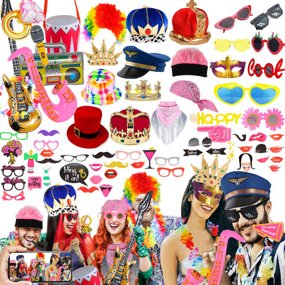 Novelty Photo Booth Props Set with Hats, Glasses and Wigs