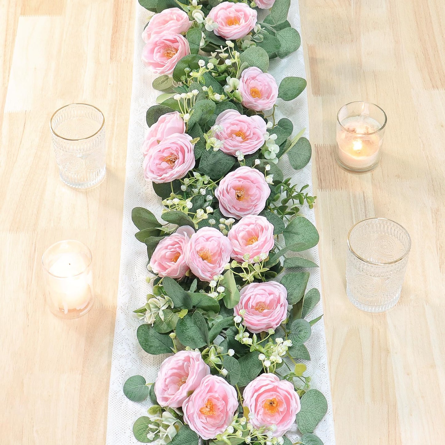 2-Pack 13 Ft Eucalyptus and White Rose Floral Garland
