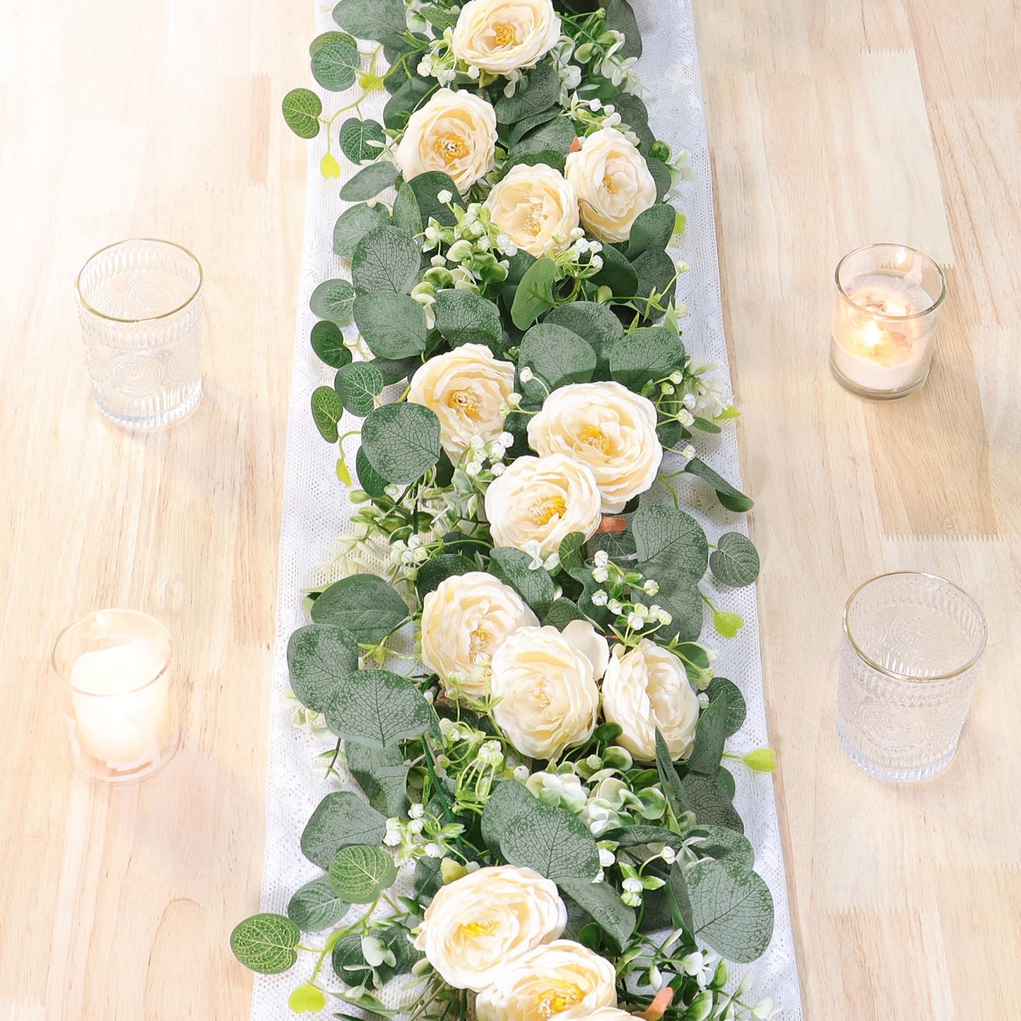 2-Pack 13 Ft Eucalyptus and White Rose Floral Garland