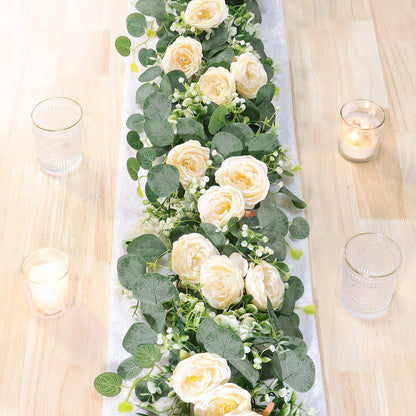 2-Pack 13 Ft Eucalyptus and White Rose Floral Garland