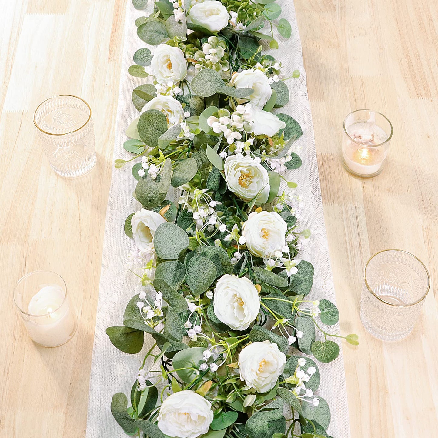 2-Pack 13 Ft Eucalyptus and White Rose Floral Garland