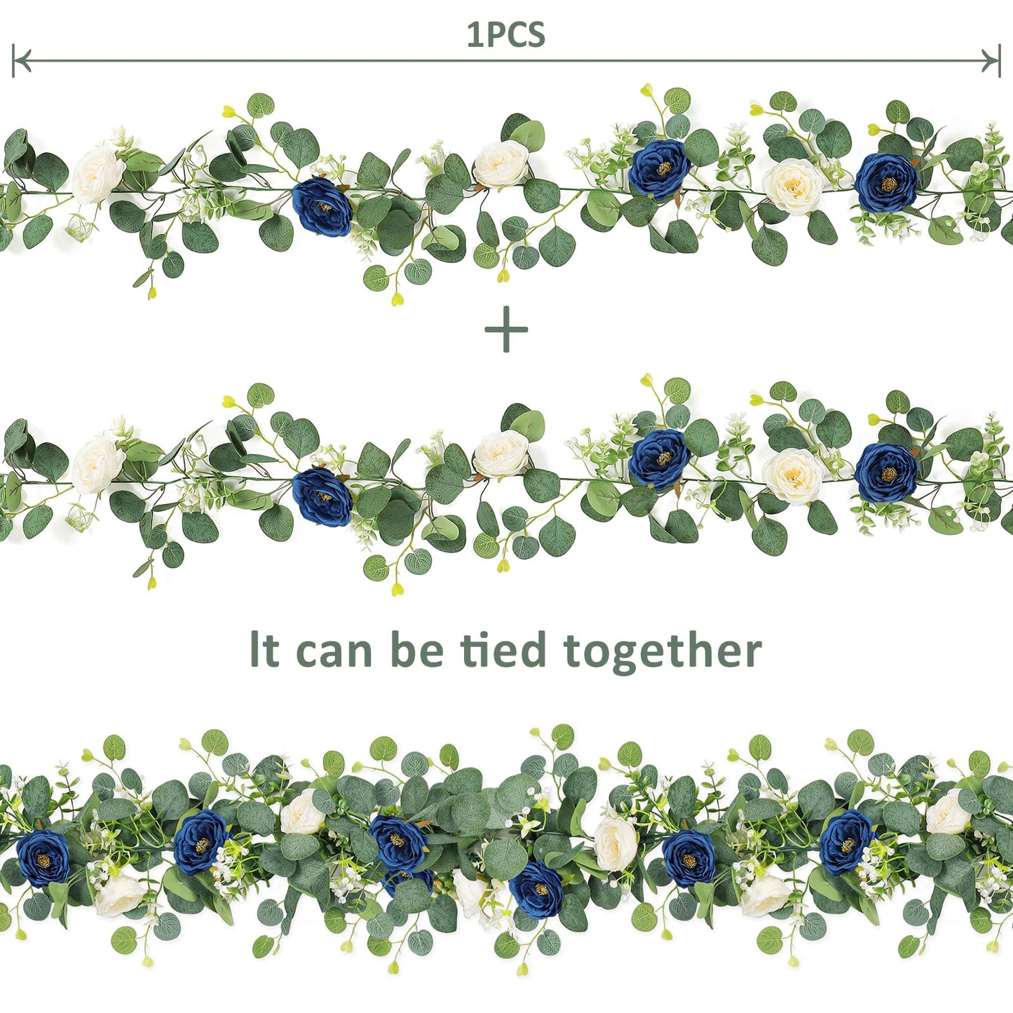 2-Pack 13 Ft Eucalyptus and White Rose Floral Garland
