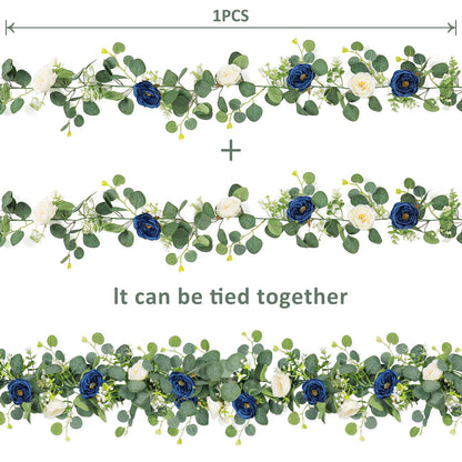 2-Pack 13 Ft Eucalyptus and White Rose Floral Garland