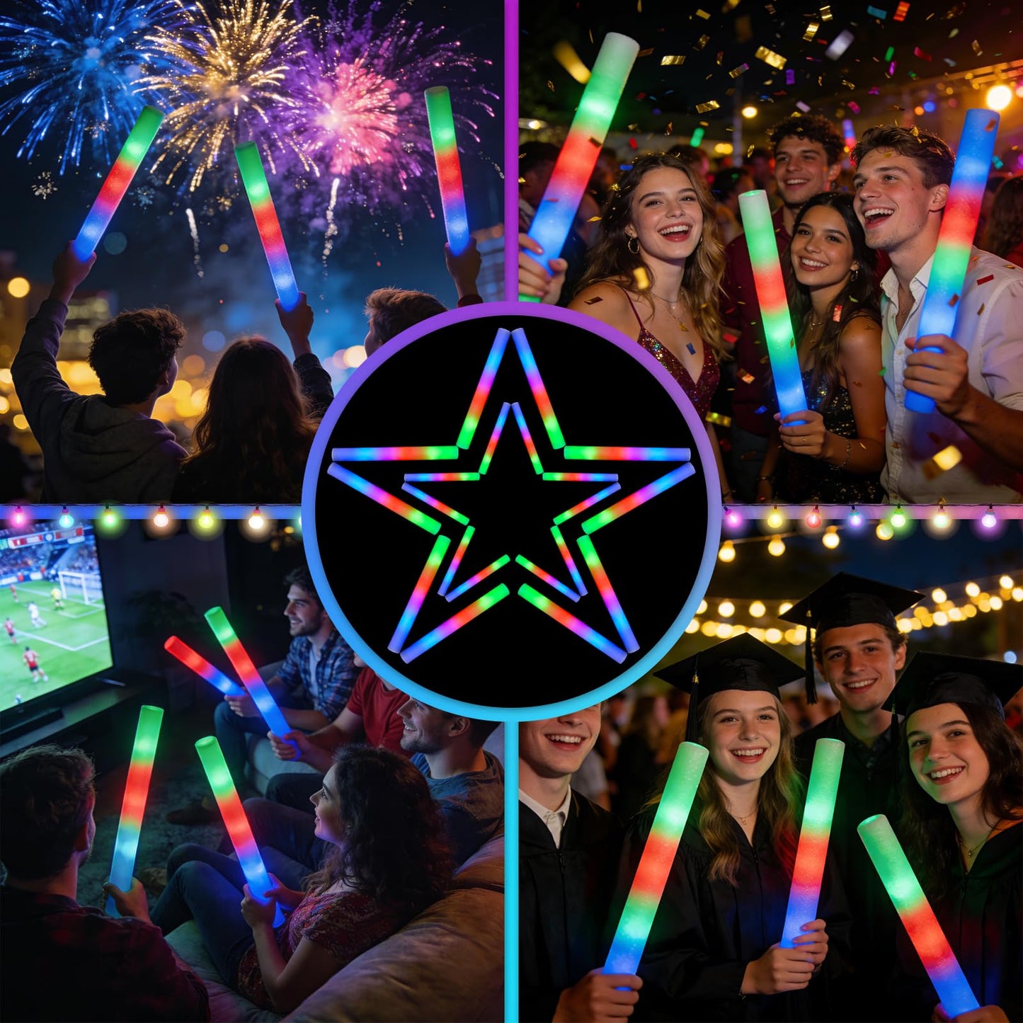 Light-Up Foam Glow Sticks with Three Flashing Modes