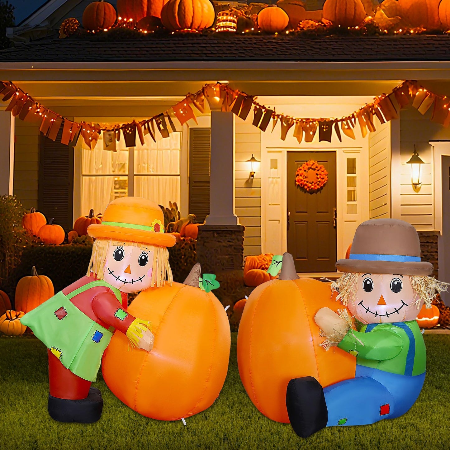 Set of 2 LED Inflatable Scarecrow Thanksgiving Decorations