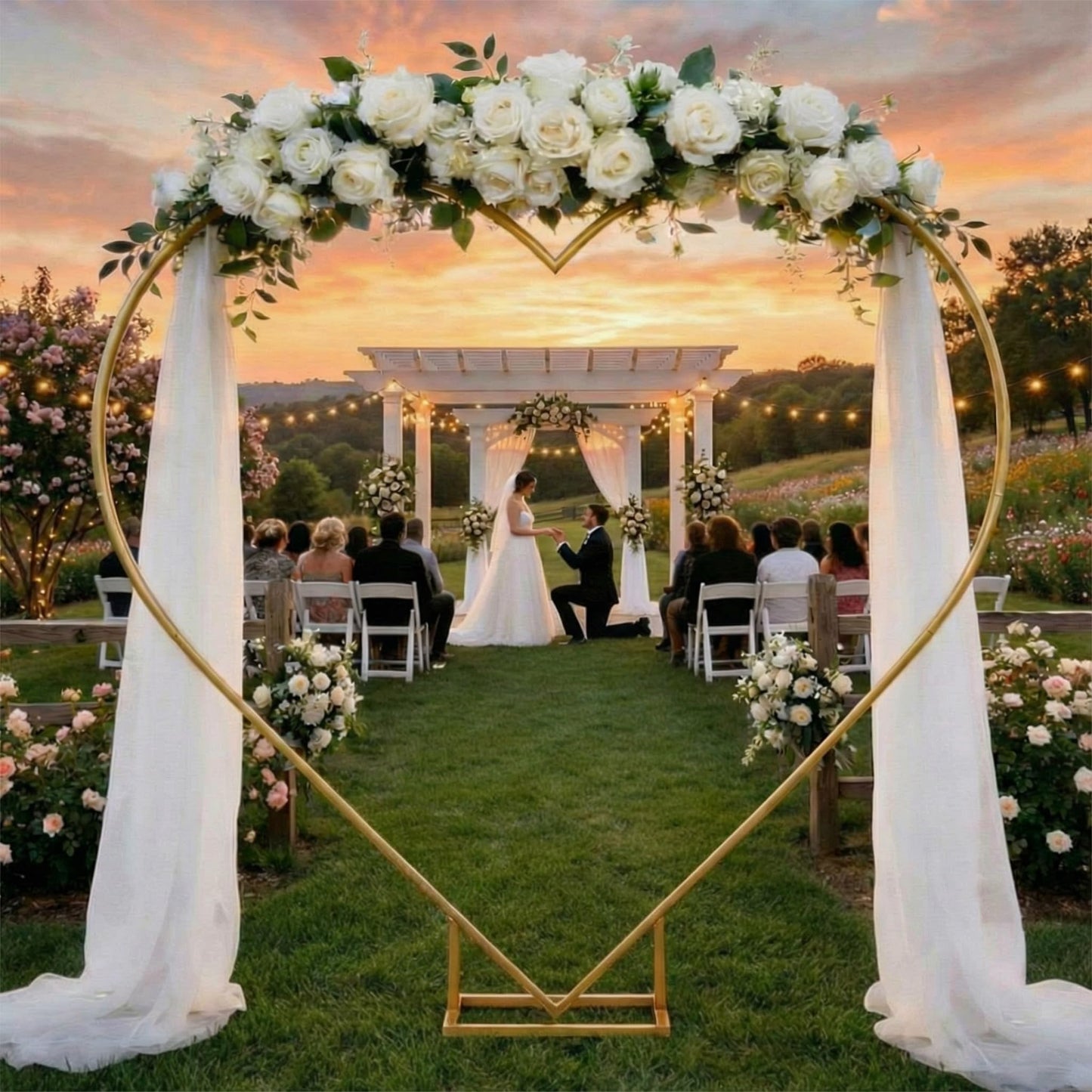 Metal Heart Wedding Arch Stand with Base for Events & Backdrops