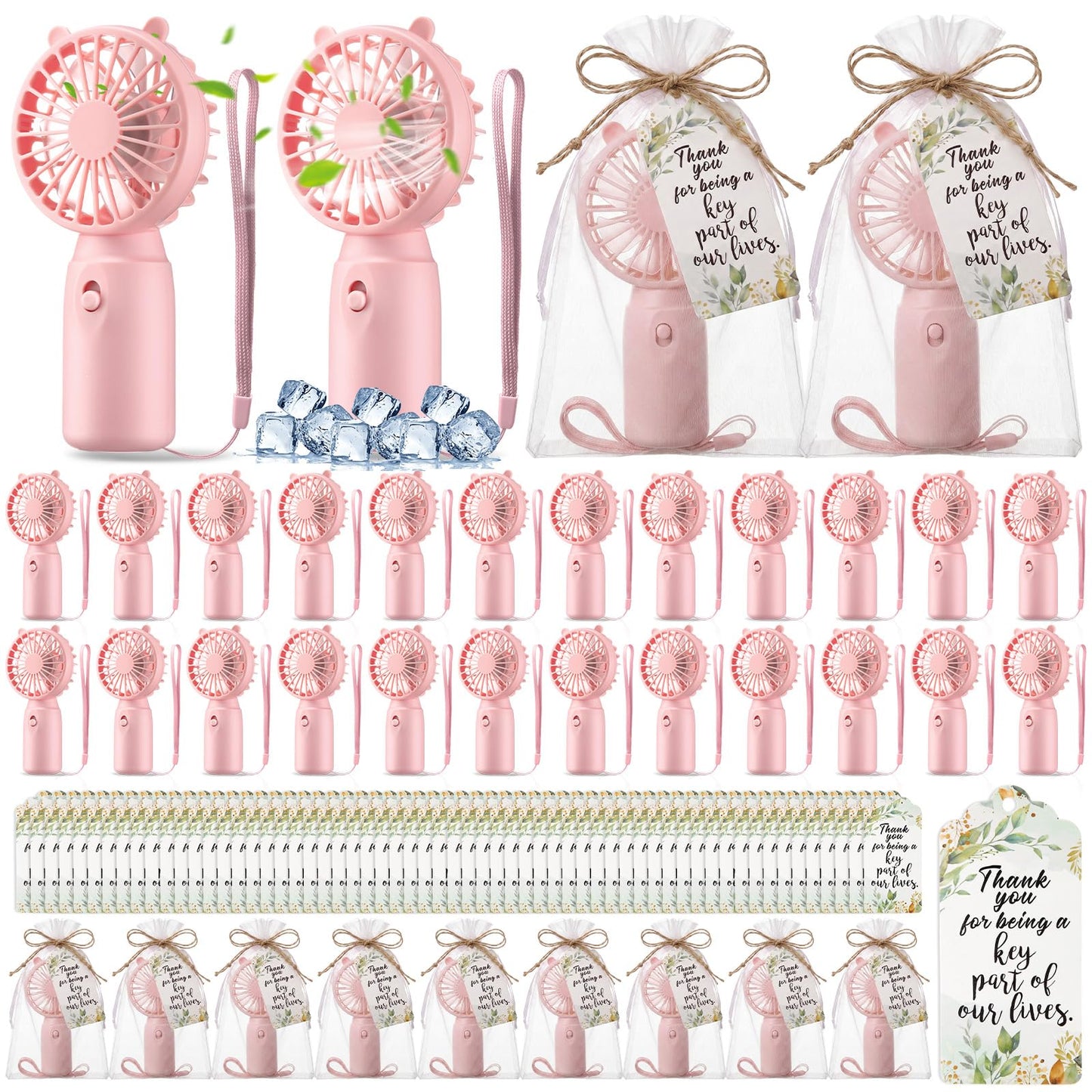 50-Pack Mini Handheld Fans with Gift Bags and Thank You Cards