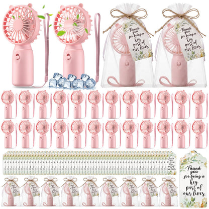 50-Pack Mini Handheld Fans with Gift Bags and Thank You Cards