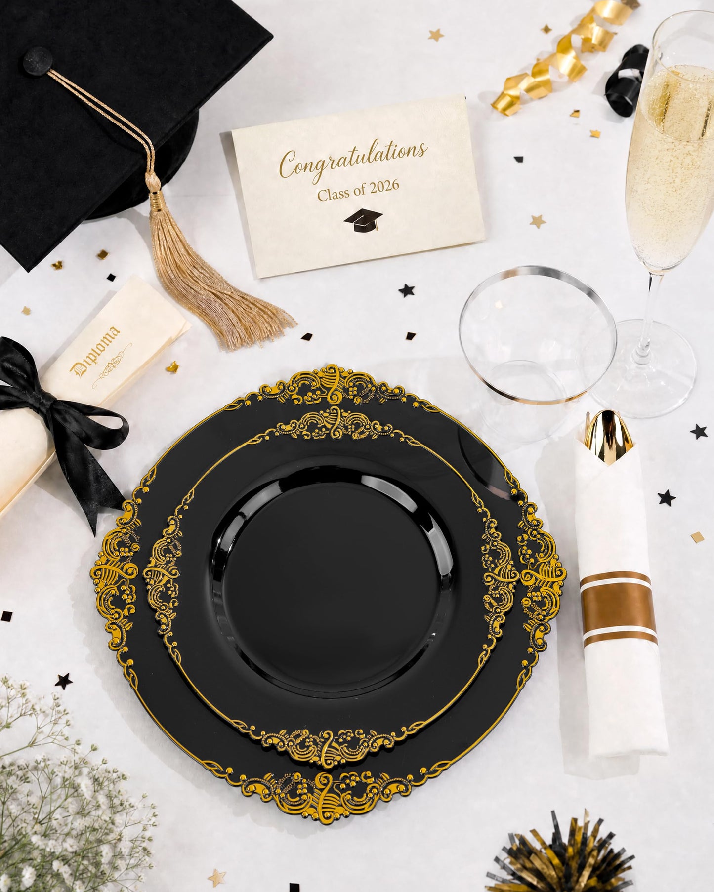 350-Piece Disposable Dinnerware Set with Plates, Cups and Cutlery