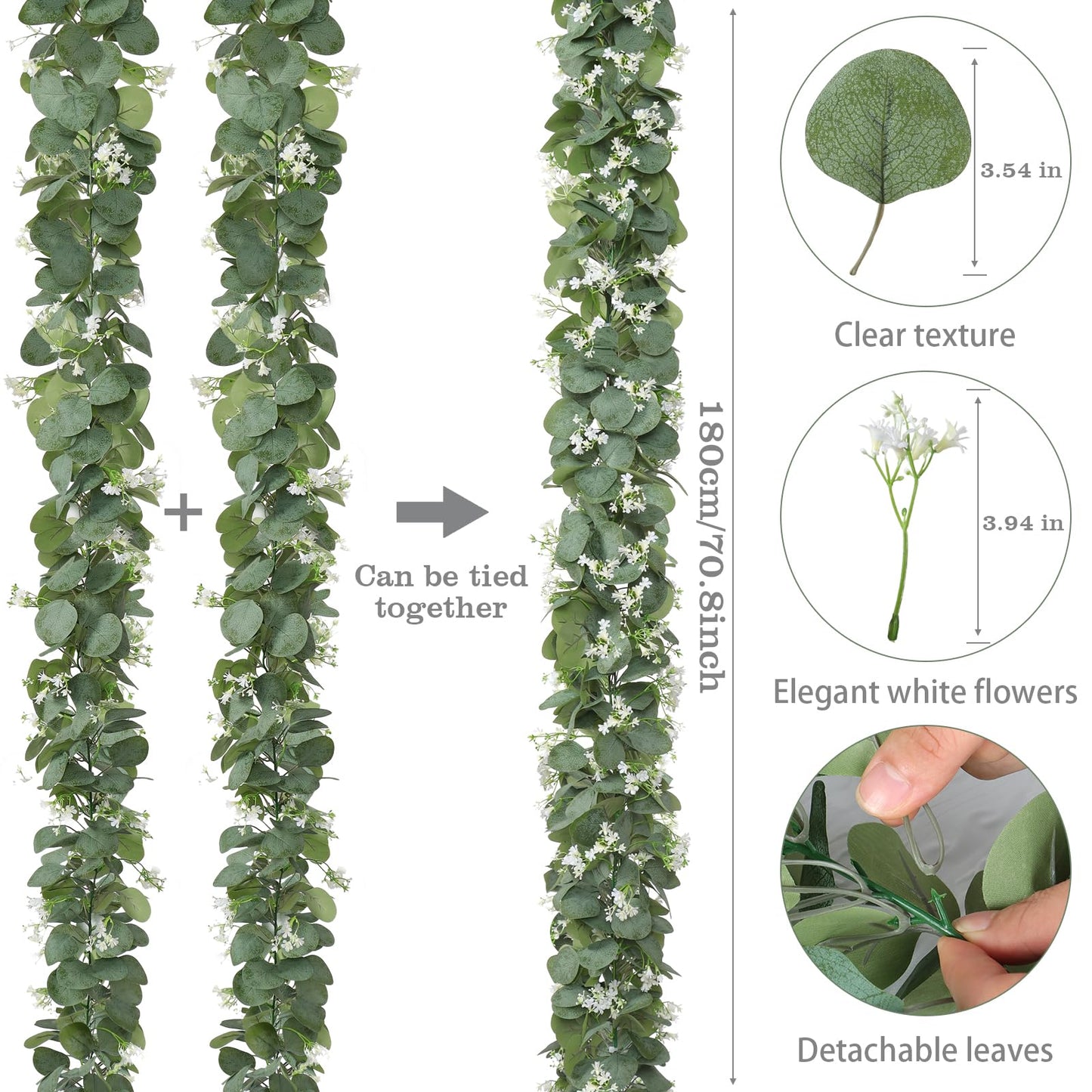 4-Pack Artificial Eucalyptus Garlands with White Flowers