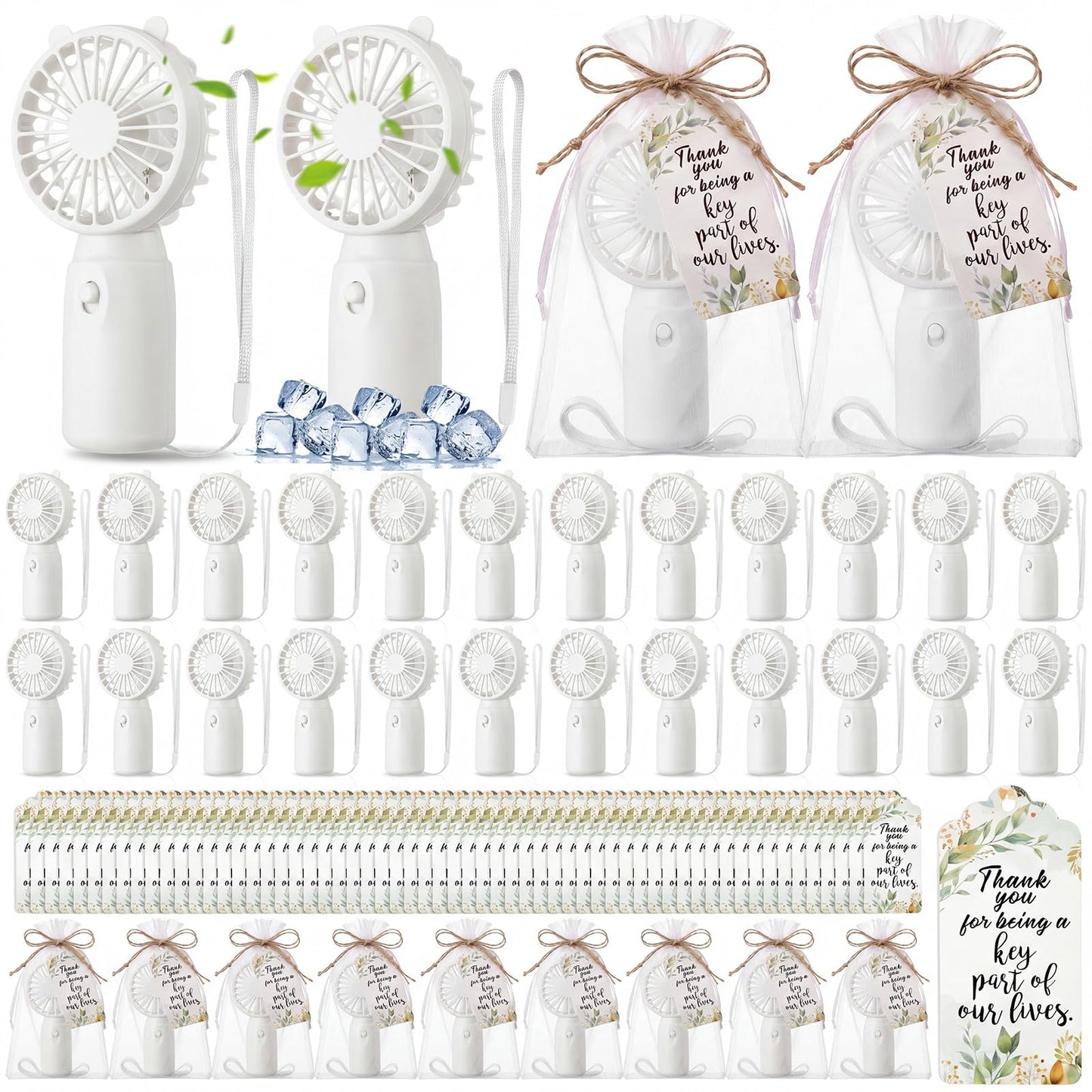 50-Pack Mini Handheld Fans with Gift Bags and Thank You Cards