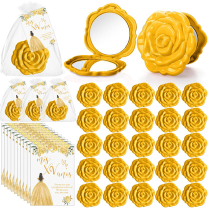 Rose Compact Mirror Party Favors with Cards and Organza Bags