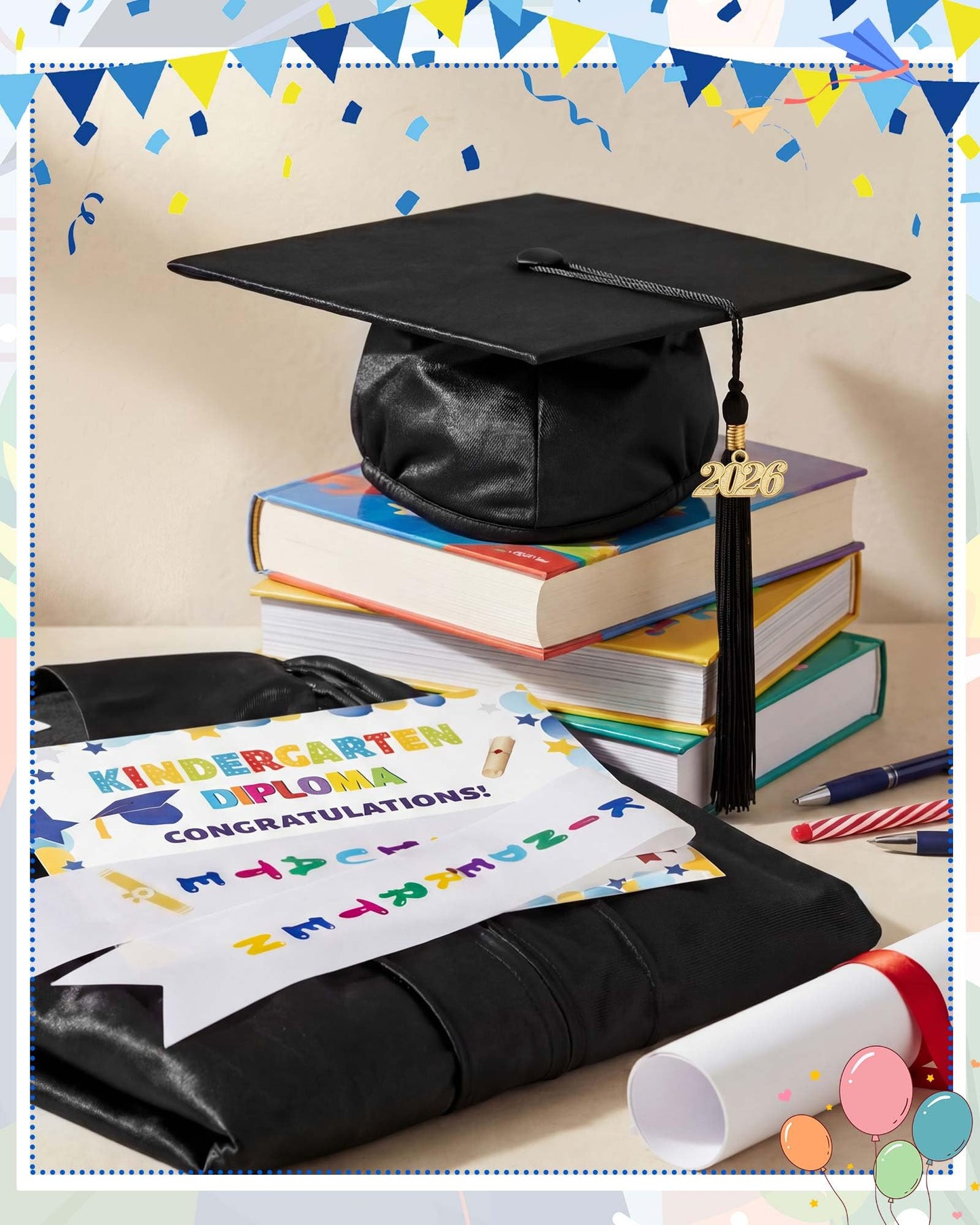 10-Set 2026 Kids Graduation Cap and Gown Set