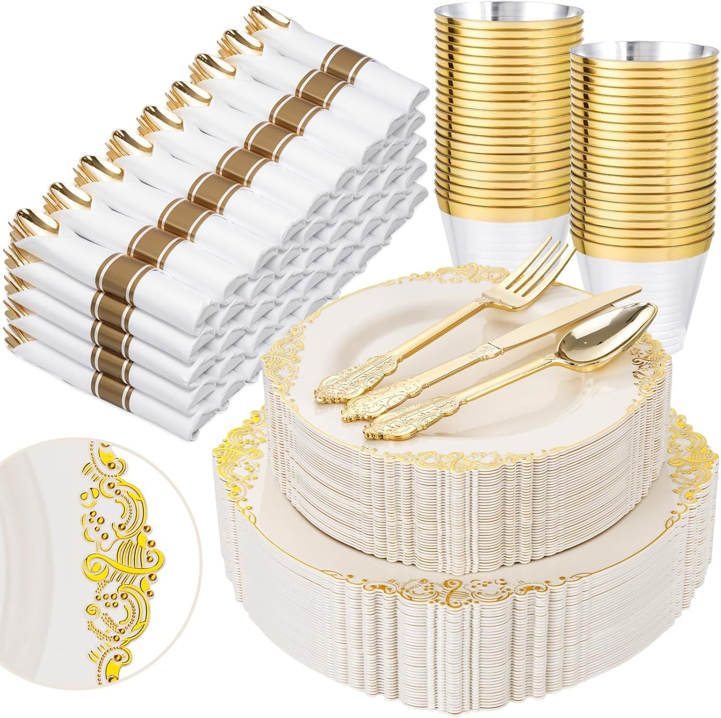 350-Piece Disposable Dinnerware Set with Plates, Cups and Cutlery
