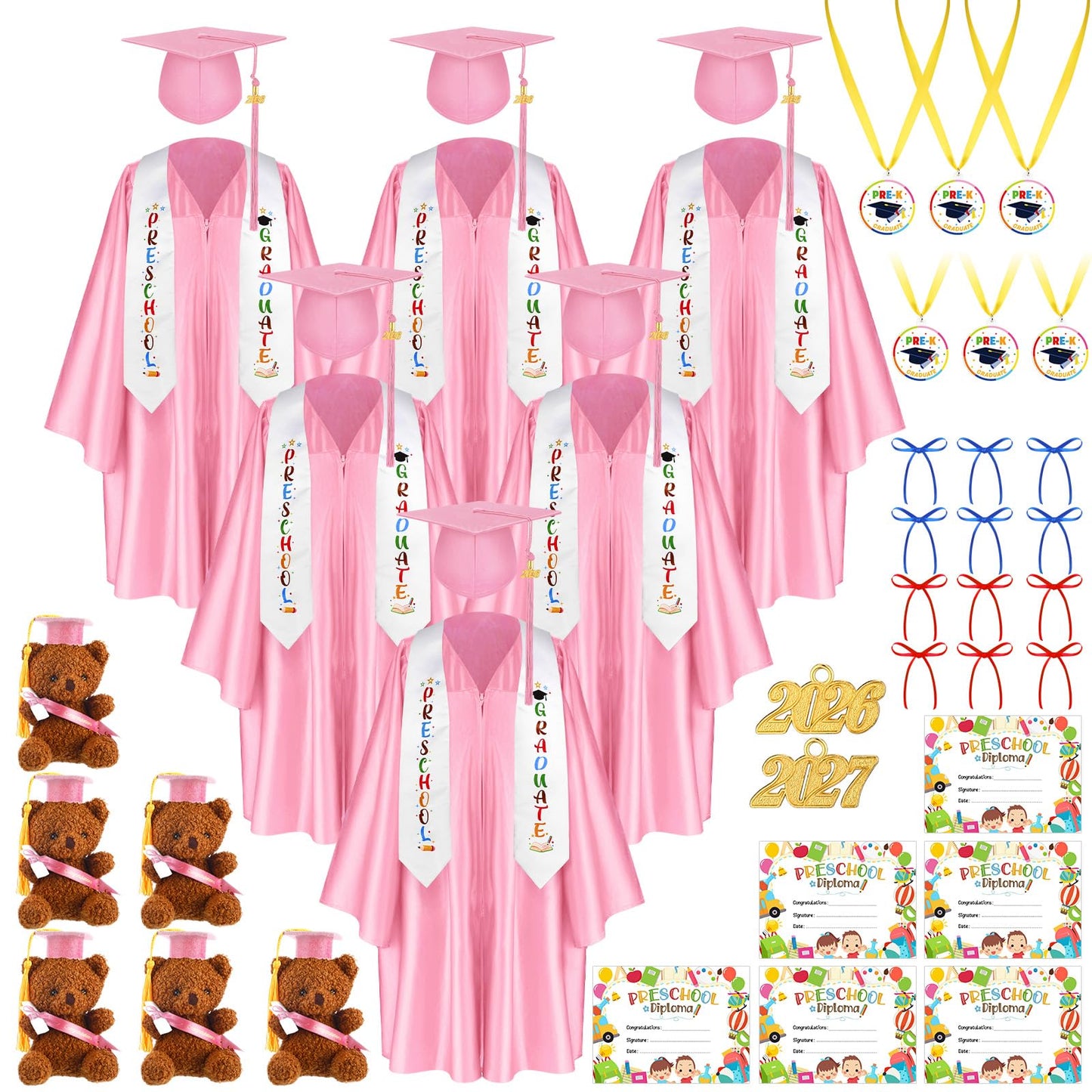 60-Piece Preschool Graduation Cap and Gown Set