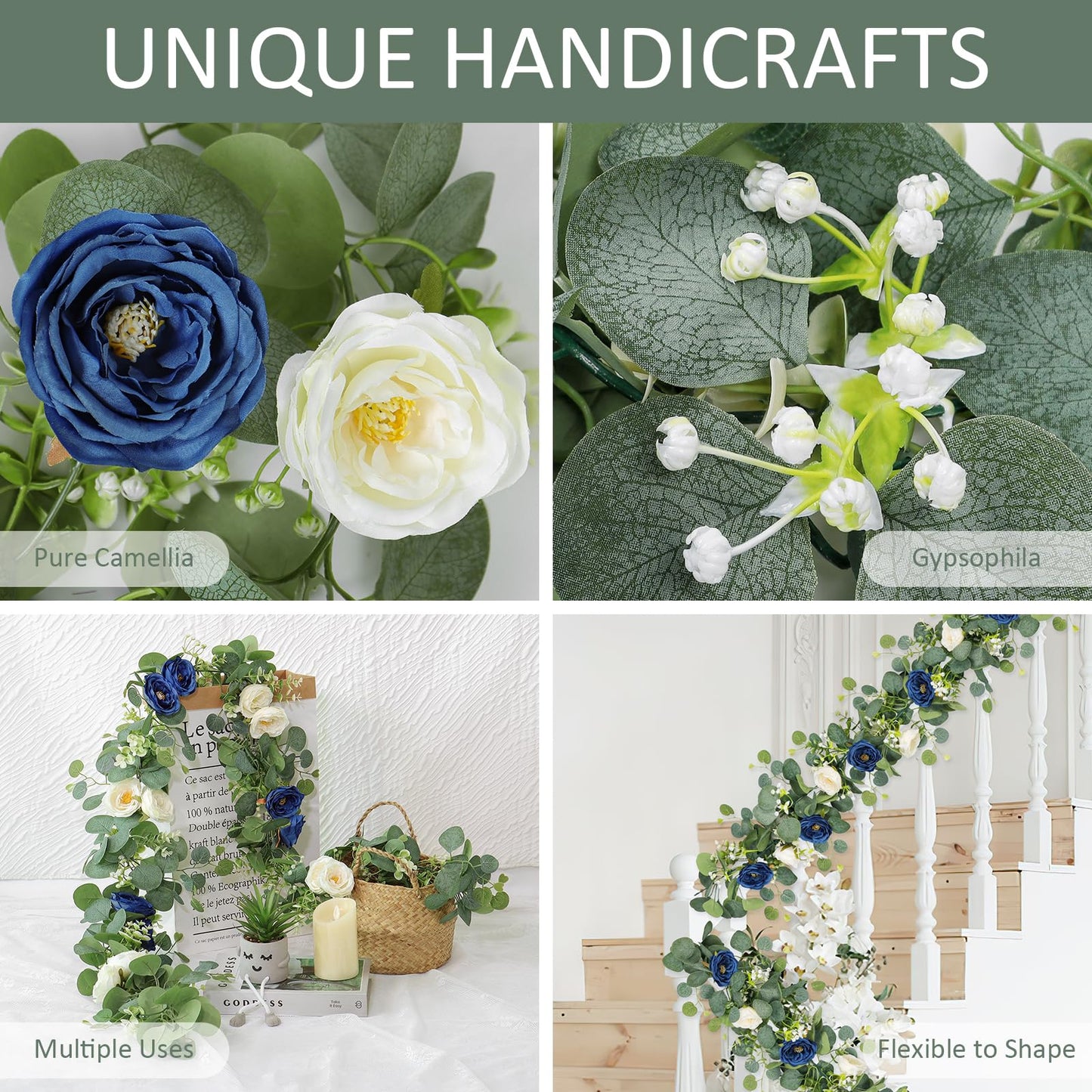 2-Pack 13 Ft Eucalyptus and White Rose Floral Garland