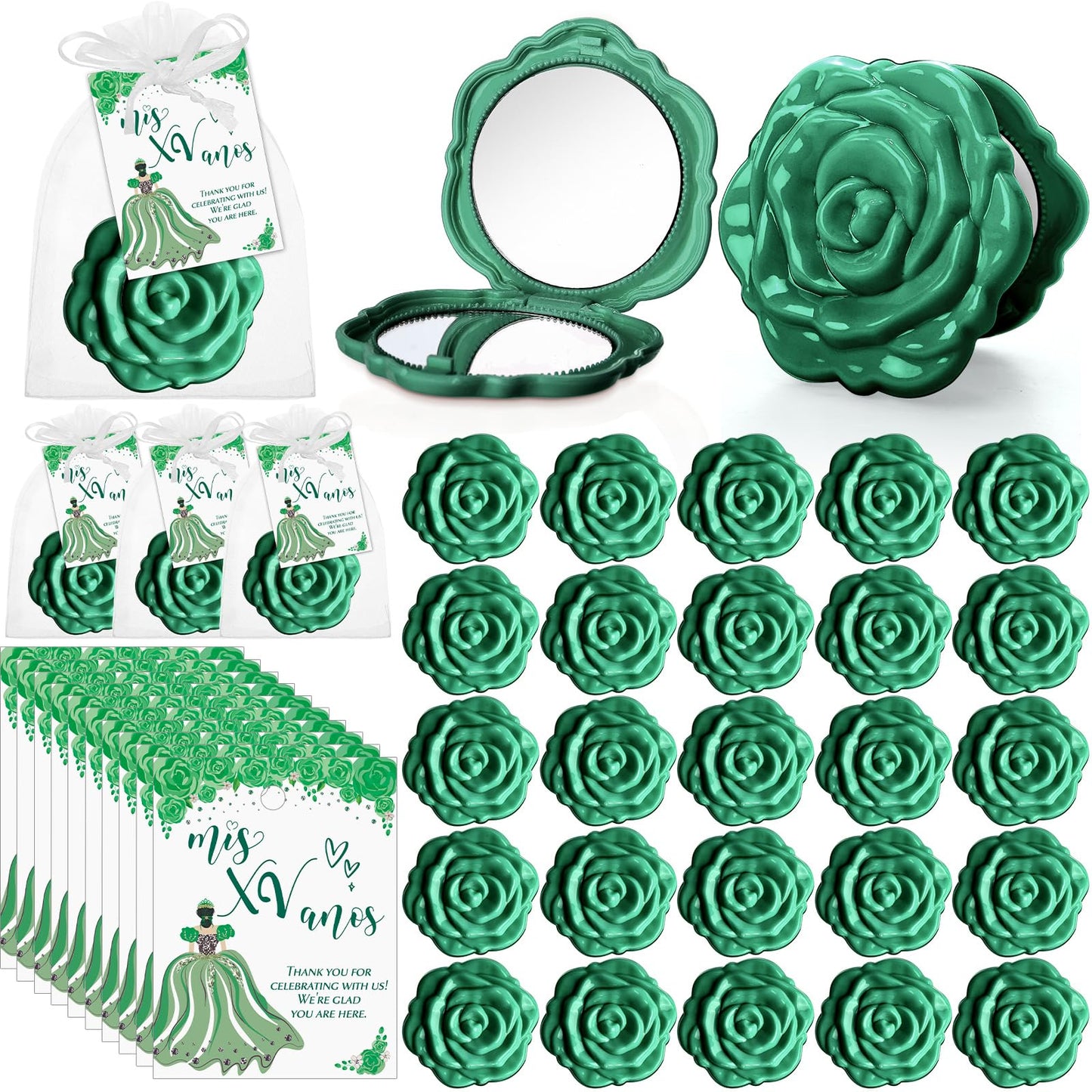 Rose Compact Mirror Party Favors with Cards and Organza Bags