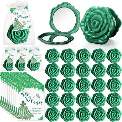Rose Compact Mirror Party Favors with Cards and Organza Bags