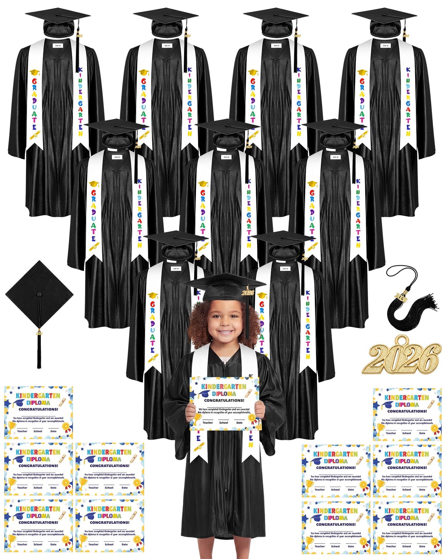10-Set 2026 Kids Graduation Cap and Gown Set