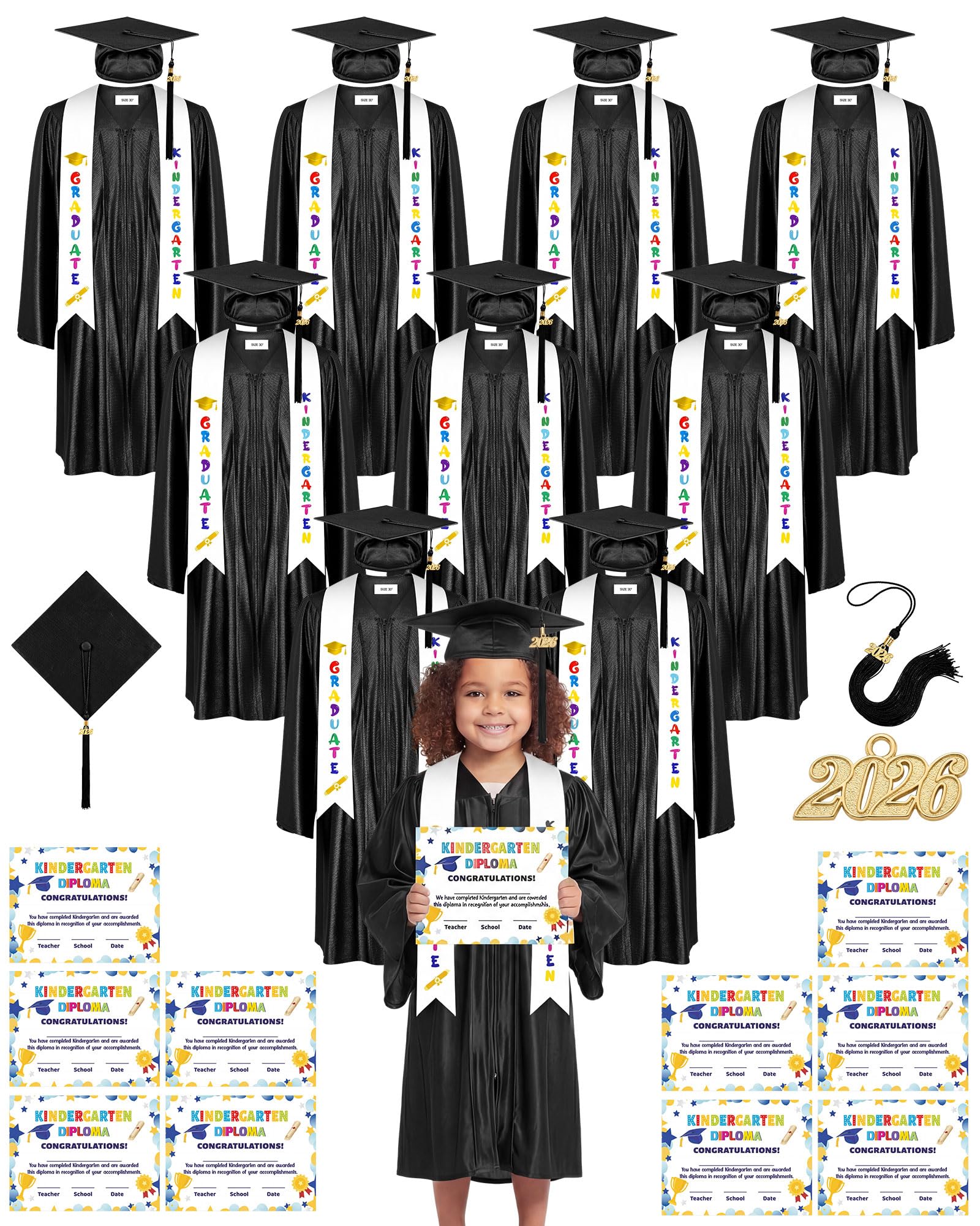 10-Set 2026 Kids Graduation Cap and Gown Set