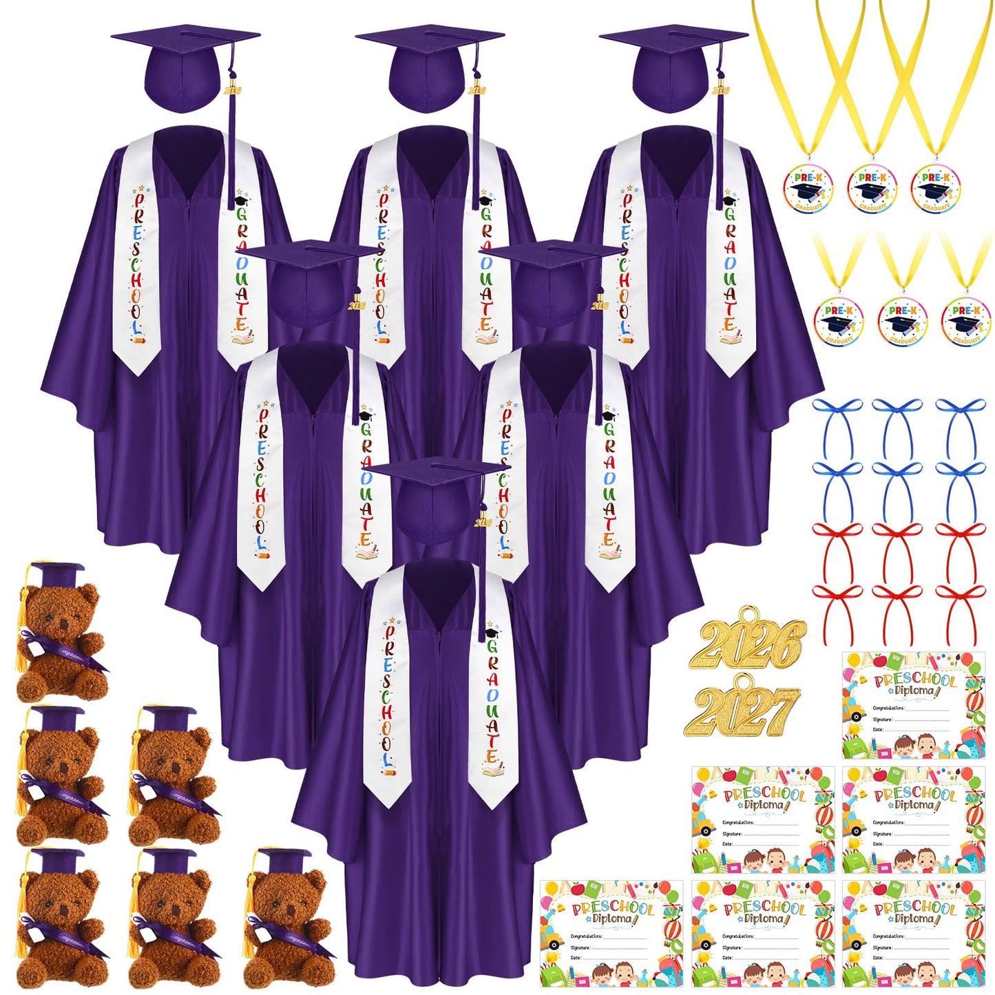 60-Piece Preschool Graduation Cap and Gown Set