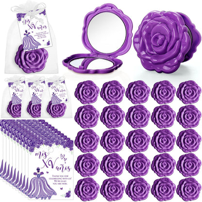 Rose Compact Mirror Party Favors with Cards and Organza Bags