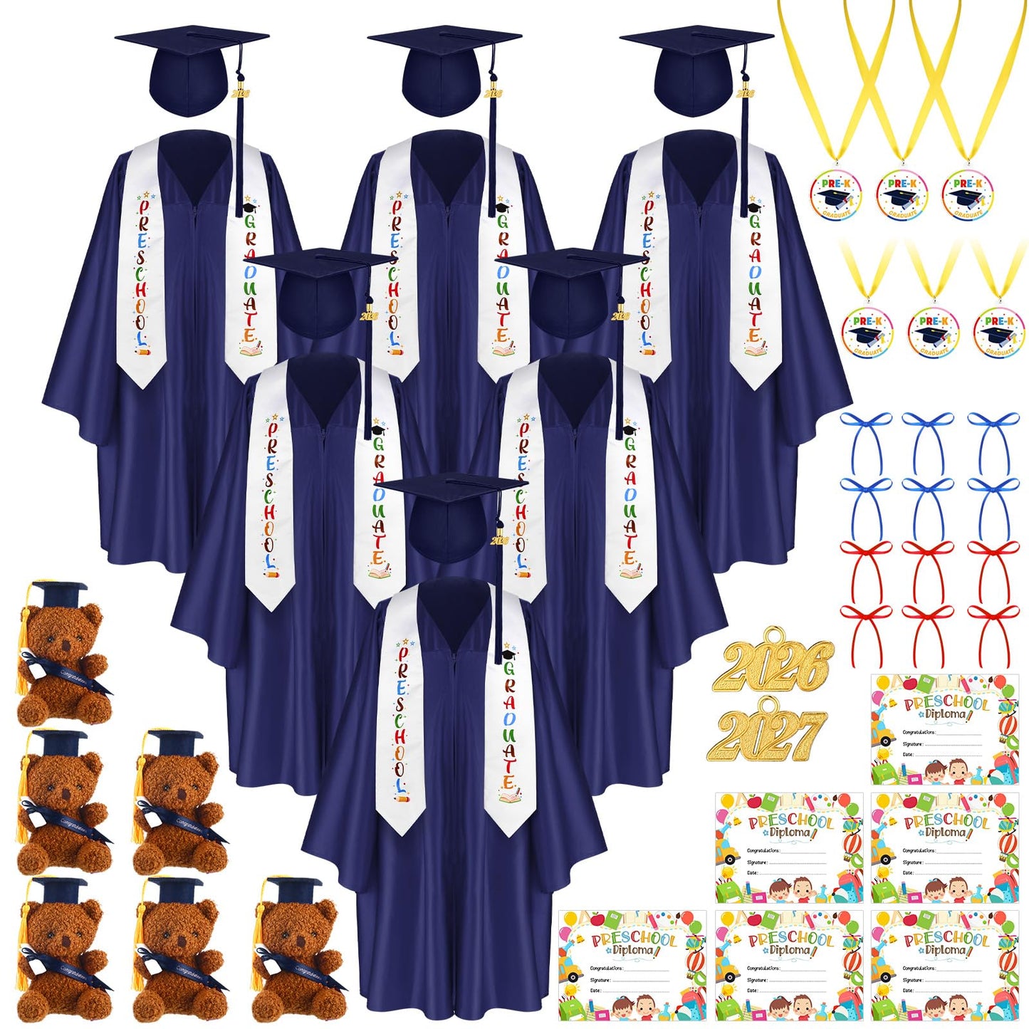60-Piece Preschool Graduation Cap and Gown Set