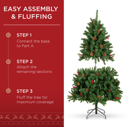 Pre-Lit Artificial Spruce Christmas Tree with Pinecones and Berries