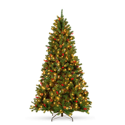 Pre-Lit Artificial Spruce Christmas Tree with Pinecones and Berries