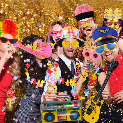 Novelty Photo Booth Props Set with Hats, Glasses and Wigs