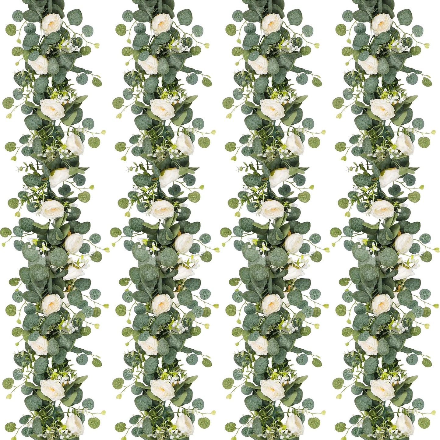 2-Pack 13 Ft Eucalyptus and White Rose Floral Garland