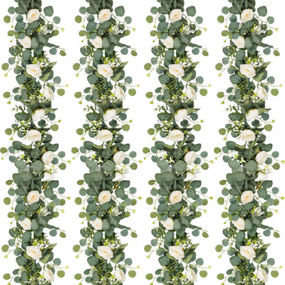 2-Pack 13 Ft Eucalyptus and White Rose Floral Garland