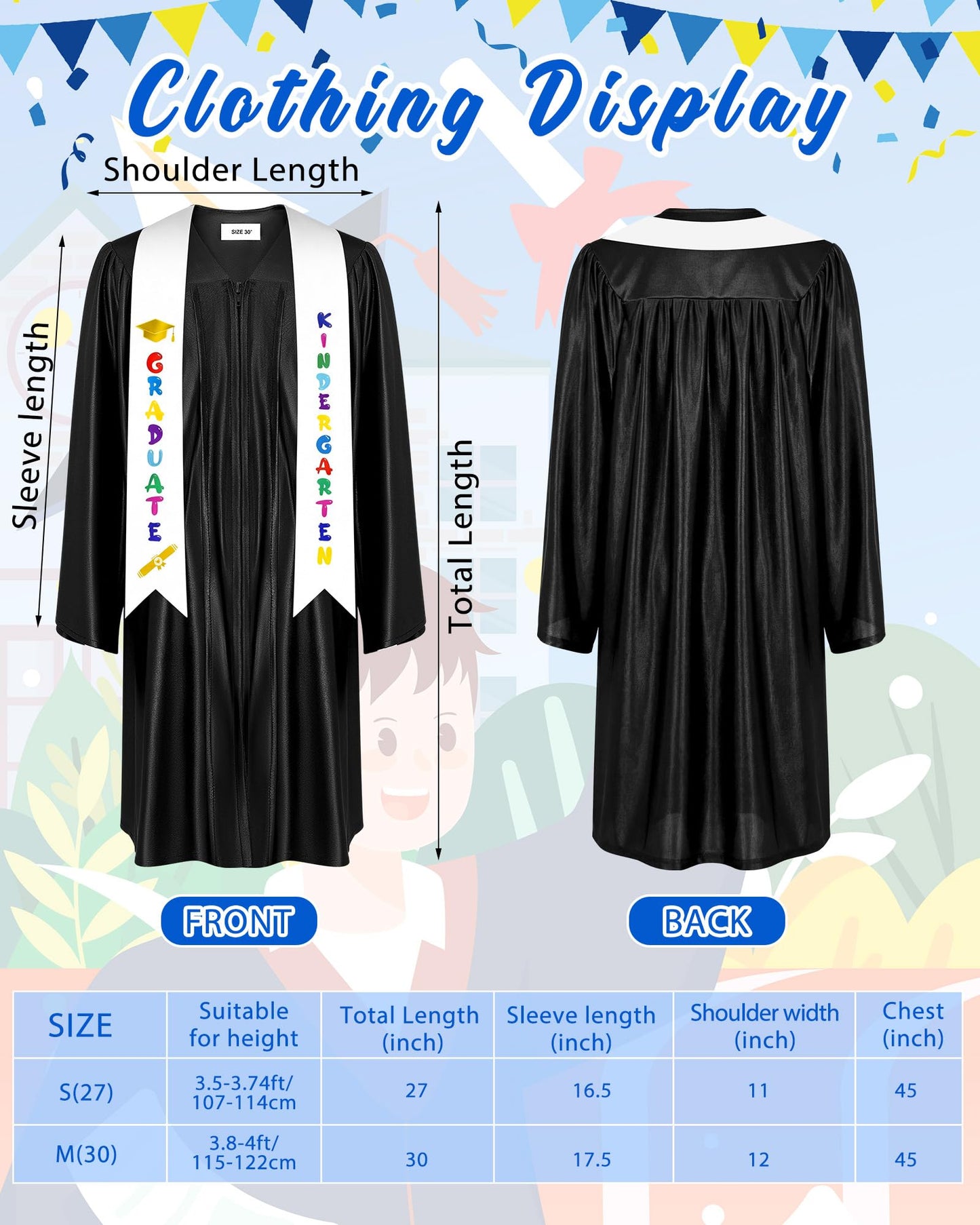 10-Set 2026 Kids Graduation Cap and Gown Set