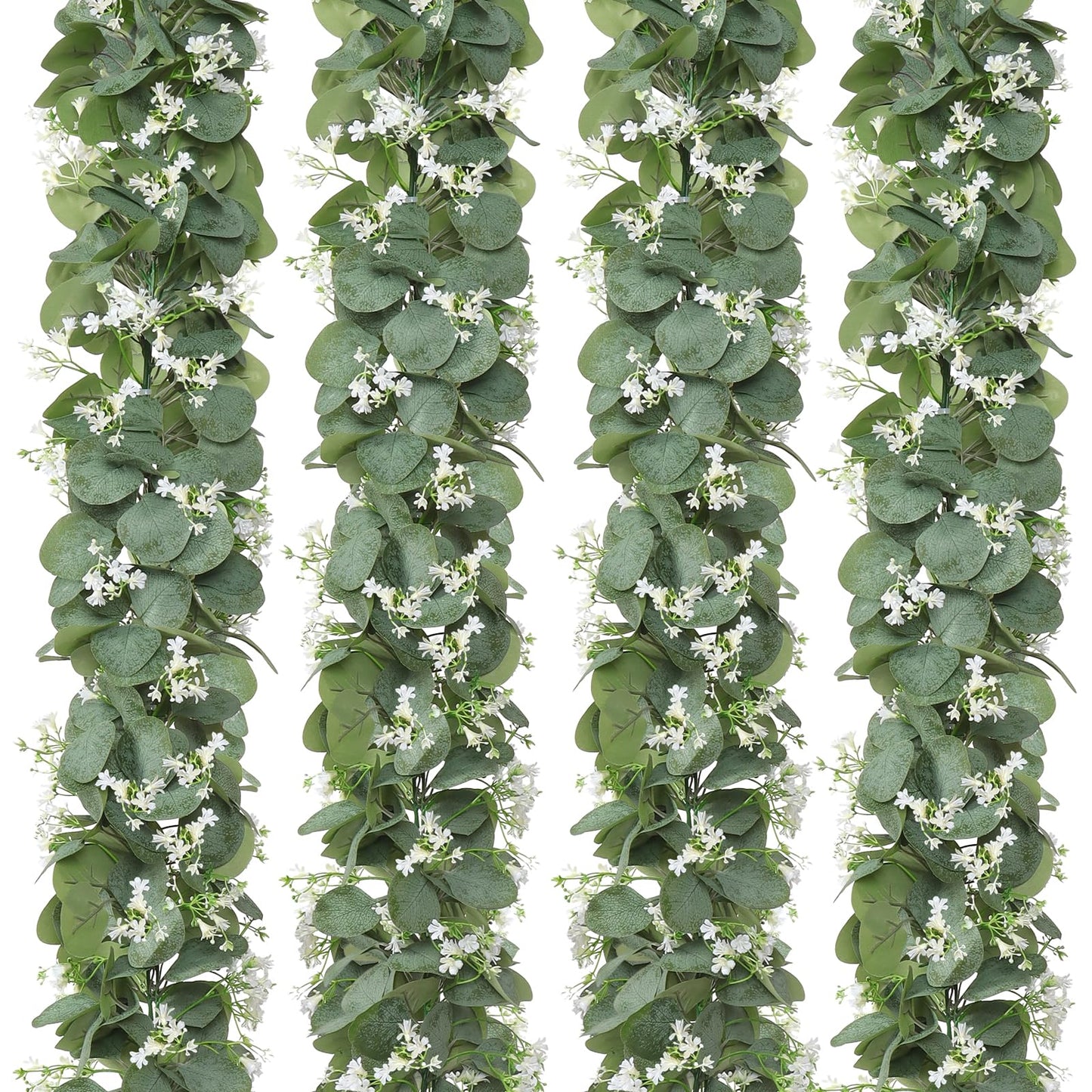 4-Pack Artificial Eucalyptus Garlands with White Flowers