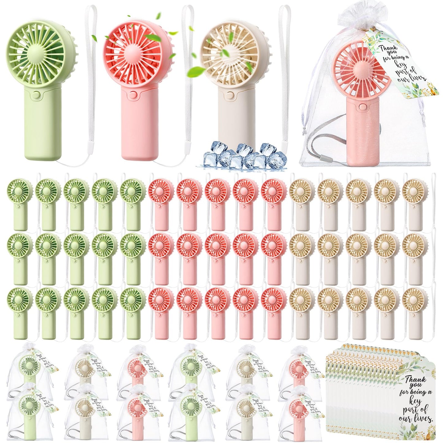 50-Pack Mini Handheld Fans with Gift Bags and Thank You Cards