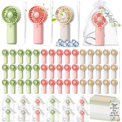 50-Pack Mini Handheld Fans with Gift Bags and Thank You Cards