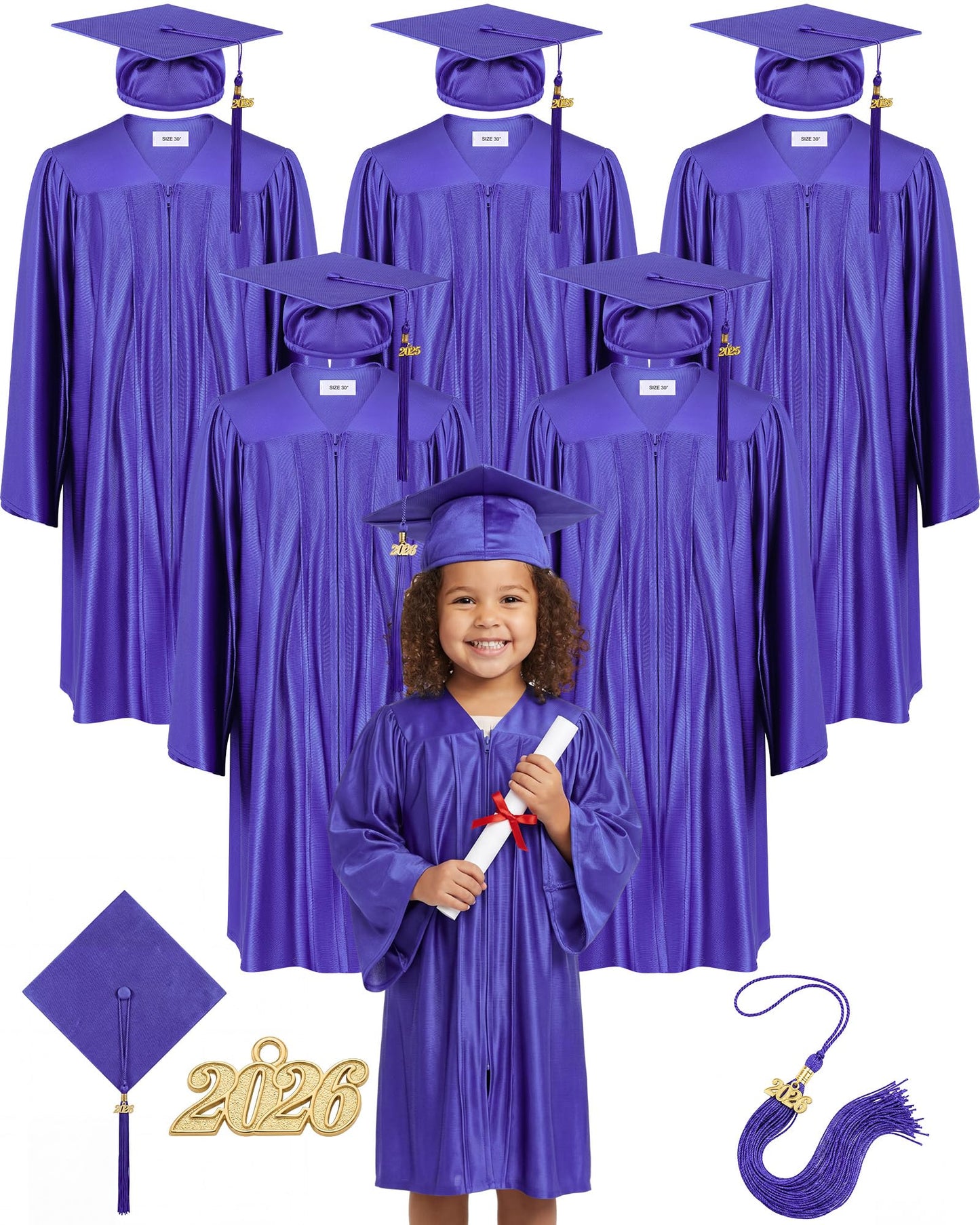 6-Set Preschool Graduation Cap and Gown with 2026 Tassels