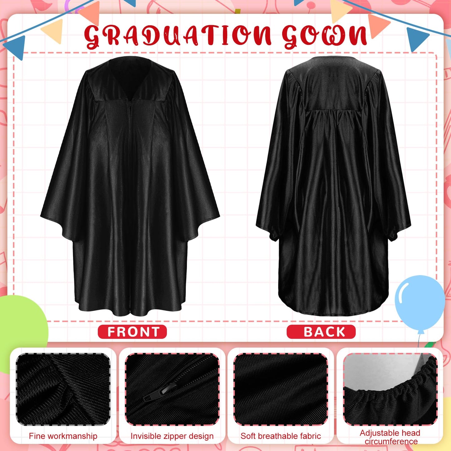 60-Piece Preschool Graduation Cap and Gown Set