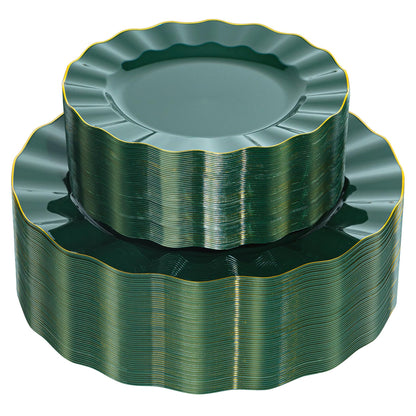 120-Piece White Gold Disposable Plastic Plate Set