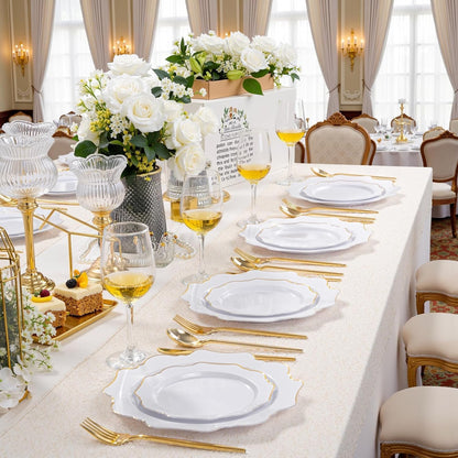 200-Piece White and Gold Disposable Plastic Plate Set